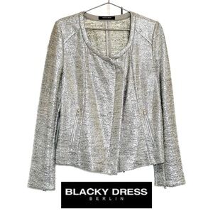 Blacky Dress Berlin Silver Tweed Moto Jacket Asymmetric Zipper Size US8 CAN10